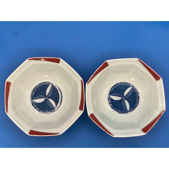 Arita Ware Vintage Japanese Ceramic 6" Rice bowl pair blue leaves - Picture 1 of 4